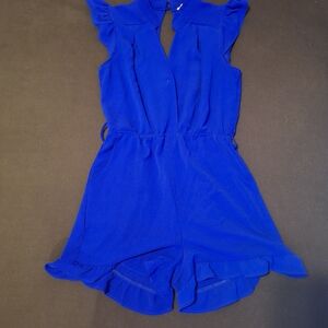 Elegant Blue Ruffled Women's Romper